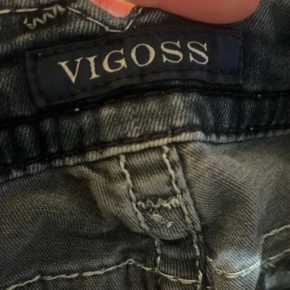 Vigoss Blue Slim Boot Cut Jeans with Unique Embroidery Size 7 - Picture 4 of 5